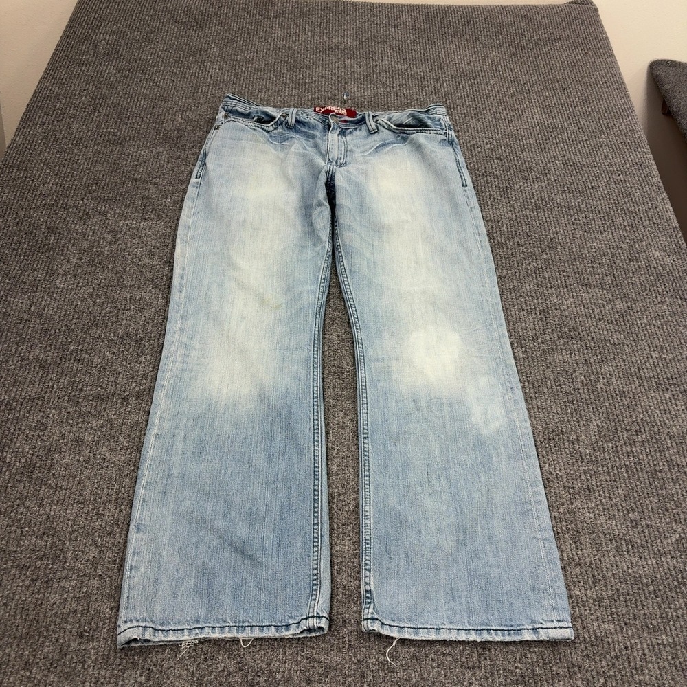 Express Jeans Mens 36x30 Light Blue Cotton Rocco Slim Fit Low Rise Bootcut Y2K